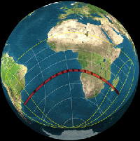 Parcours de l'ombre de la Lune le 21 juin 2001